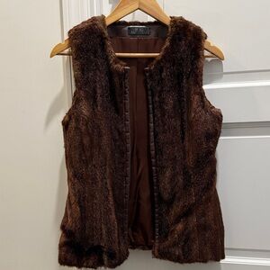 BCBG Brown Faux Fur Zip Vest